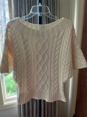 Express Cream Cable-Knit Short Sleeve Crew Sweater